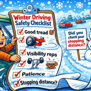 Winter Safety Driving Check list Winter Safety Driving Check list cartoon - man with check off list of driving tips for winter