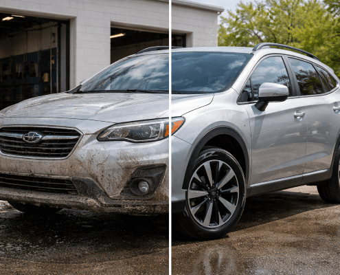 Restoration transformation of silver SUV